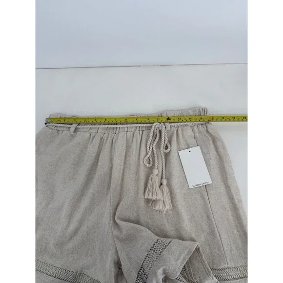 Marissa Olivia Oatmeal Linen Blend Crochet Lace Trim Tassel Shorts Sz L NEW - Picture 7 of 13